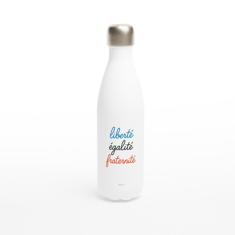 Liberté, Égalité, Fraternité" white stainless steel bottle 483 ml (17 oz)