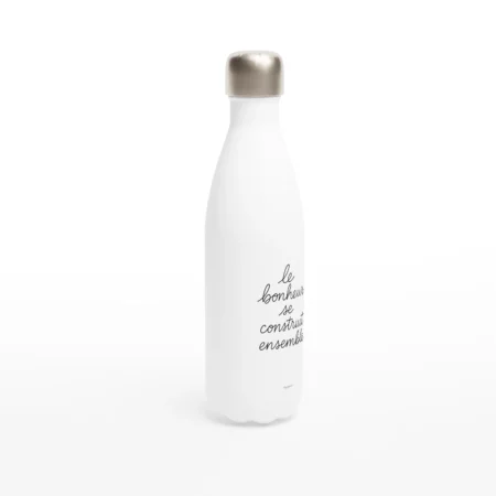 Bouteille blanche « Le bonheur se construit ensemble » en acier inoxydable 483 ml (17 oz) – Image 2